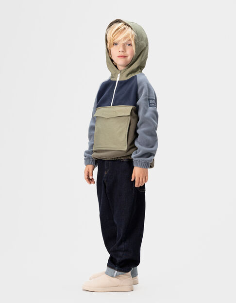 Sudadera capucha caqui y azul polar niño - IKKS