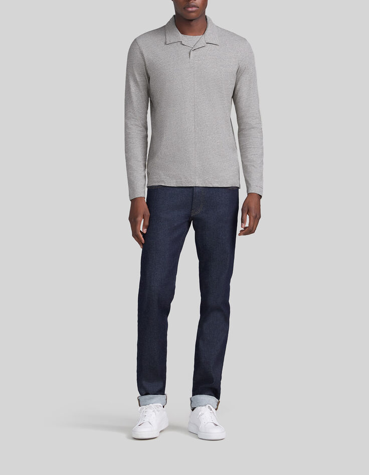 Polo gris medio reciclado cuello trampantojo hombre-1