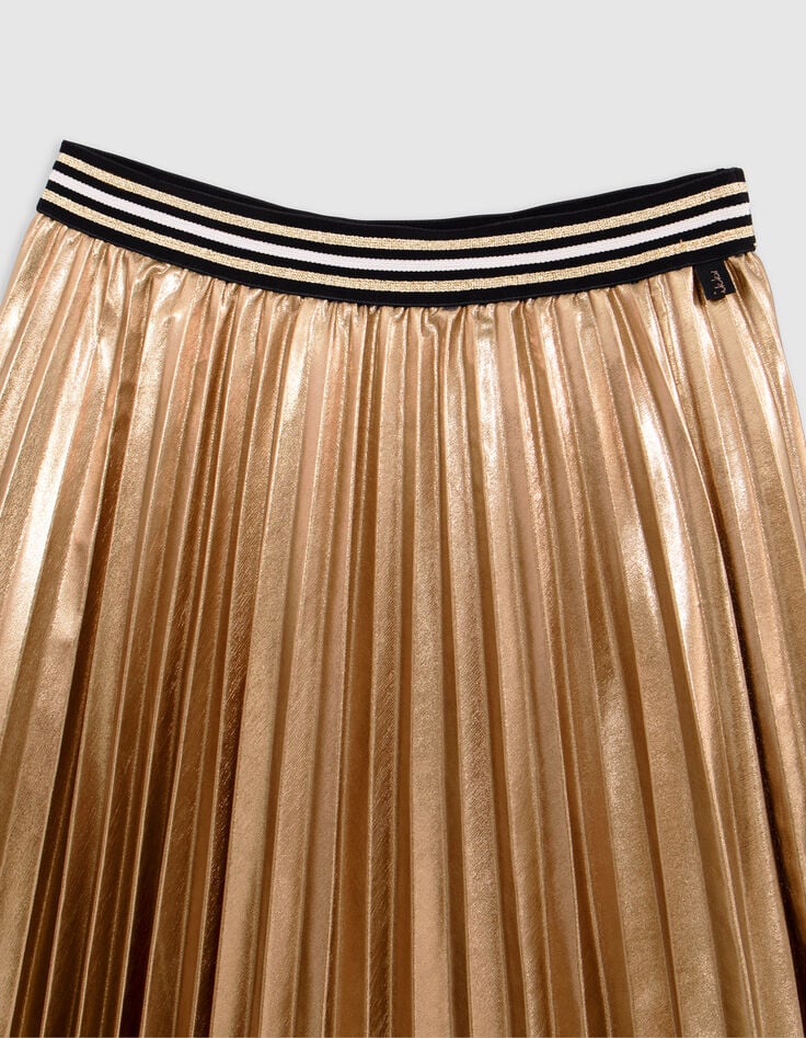 Girl's asymmetrical pleated gold midi skirt-2