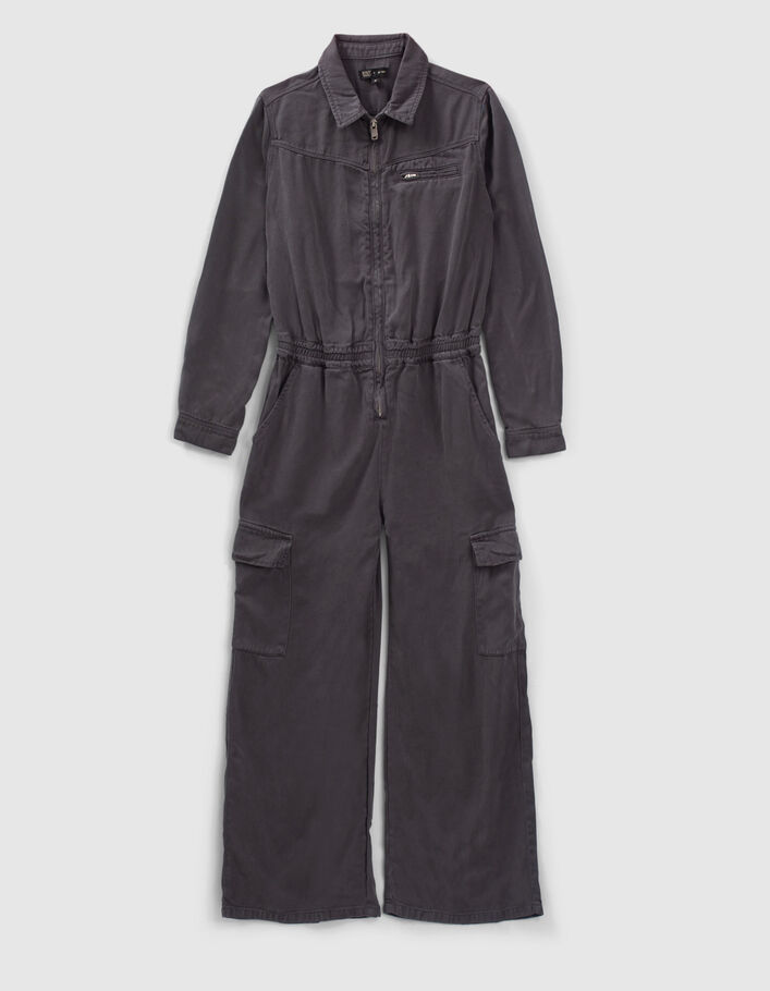 Grauer Mädchenoverall mit Reißverschluss aus Lyocell®-1