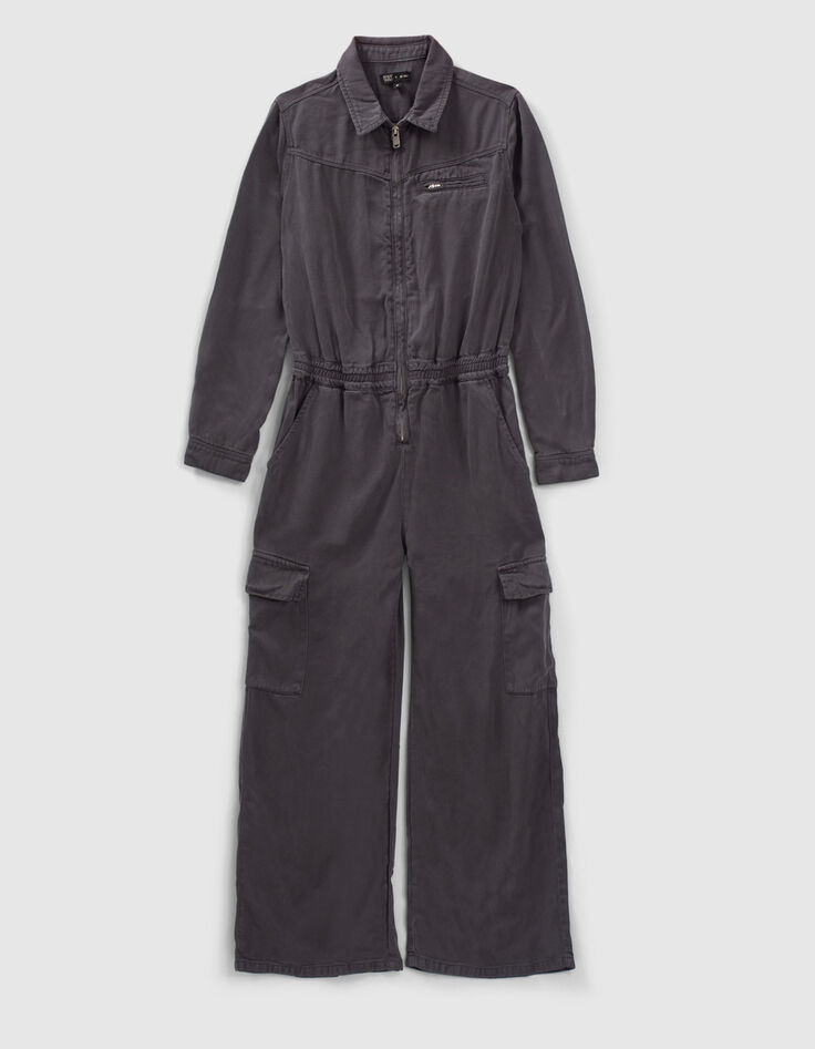 Girls’ grey Lyocell® zipped jumpsuit-1