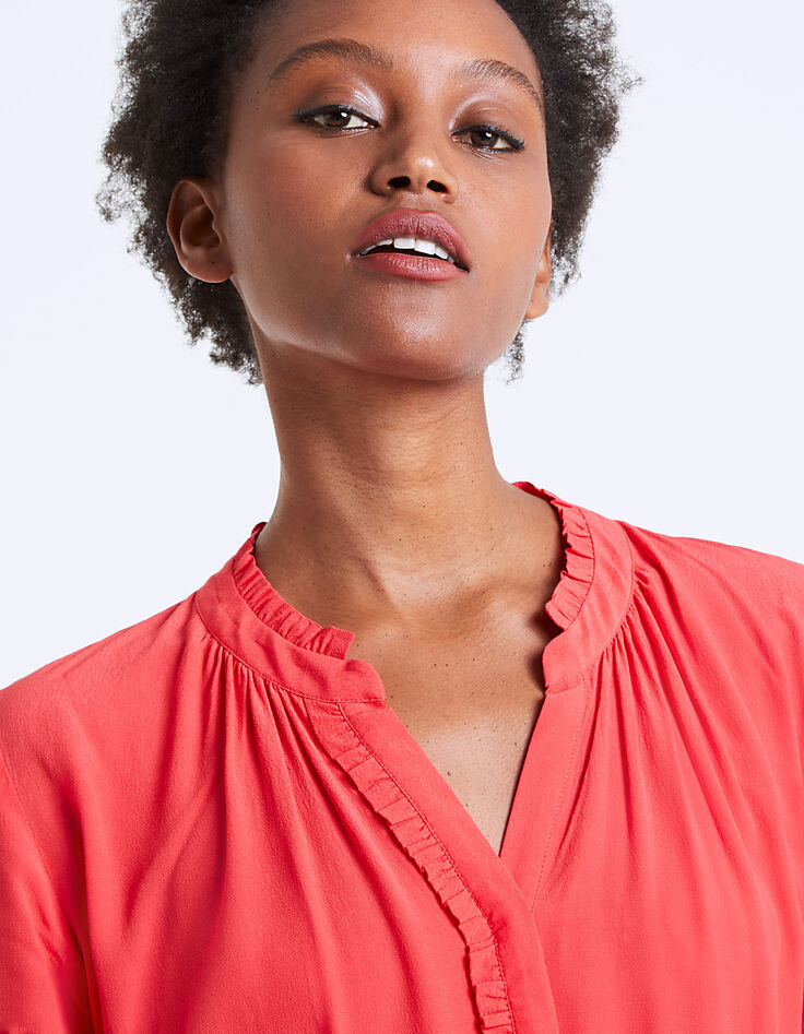 Vestido entallado crepé de viscosa cuello volante-5