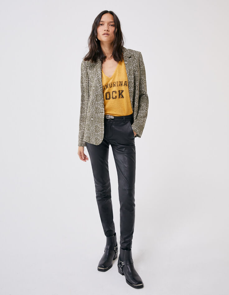 Tee-shirt jaune visuel message manches courtes femme-5
