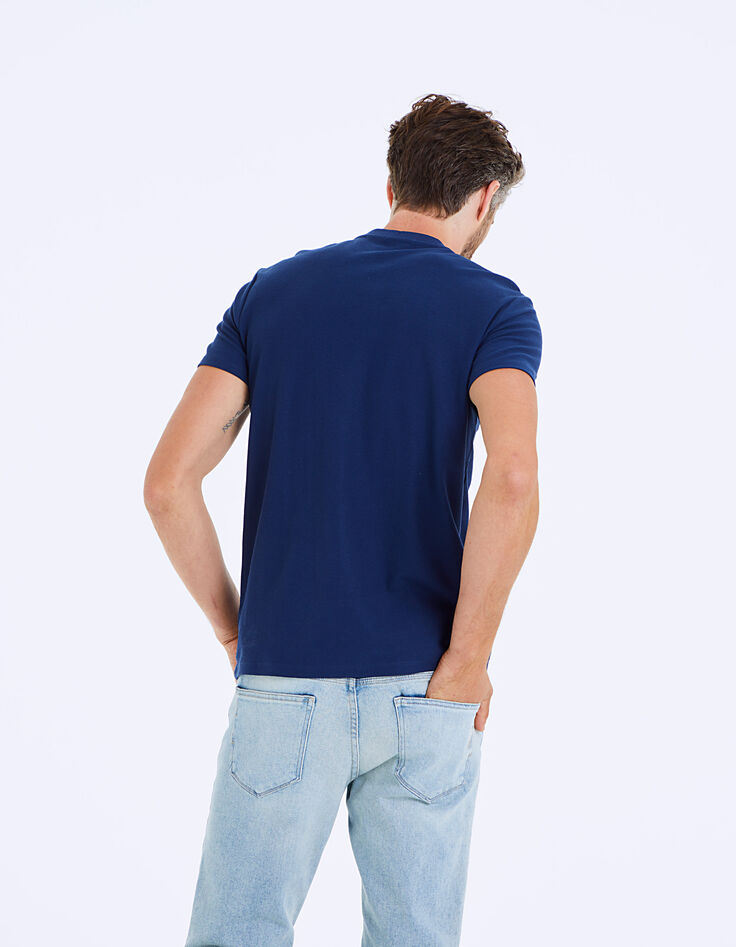 Polo indigo en coton relief&eacute; Homme-3