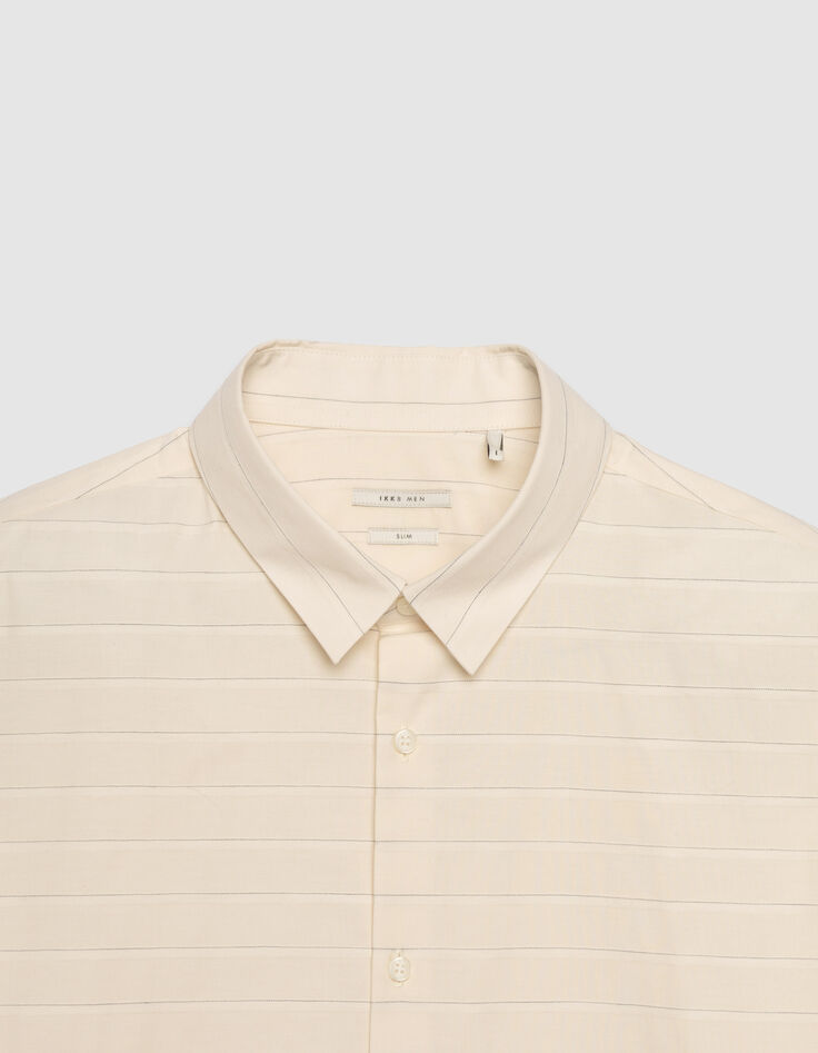 Men's slim-fit ecru shirt with horizontal stripes pattern-5
