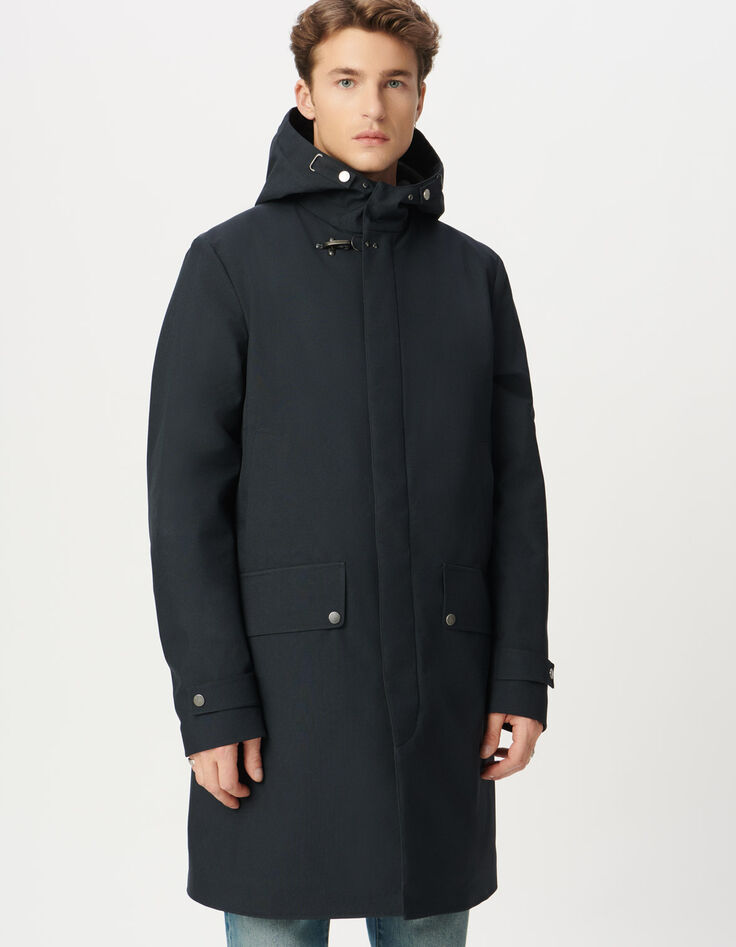 Men&rsquo;s navy mid-length hooded parka-4