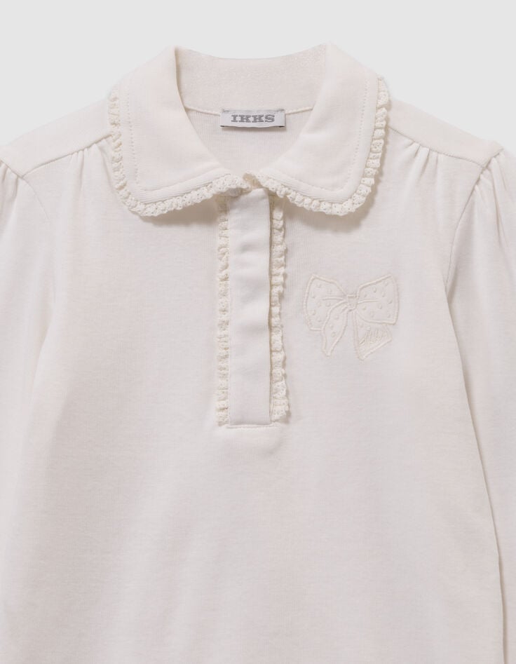 Camiseta crudo lazo bordado detalles encaje niña-2 Camiseta crudo lazo bordado detalles encaje niña-2