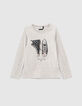 Tee-shirt gris visuel baskets fille-1