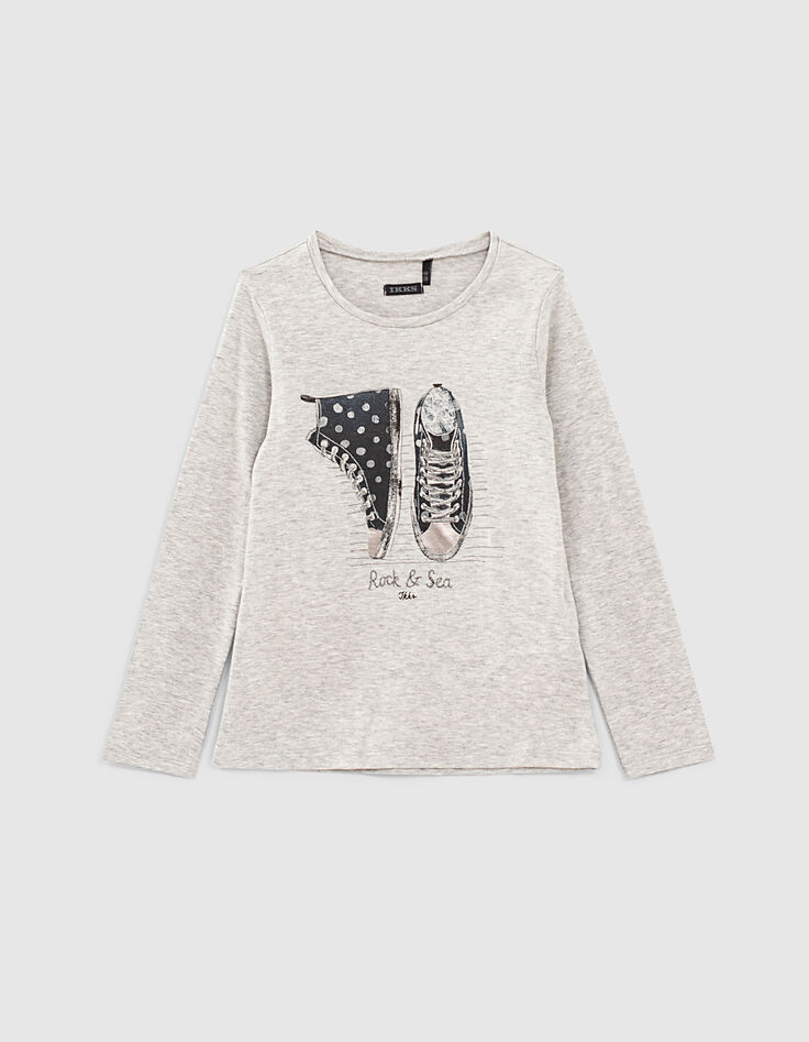 Tee-shirt gris visuel baskets fille-1