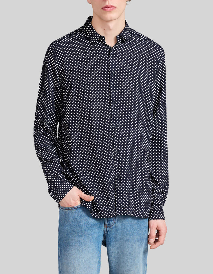 Camisa SLIM azul marino LENZING™ ECOVERO™ lunares hombre-1