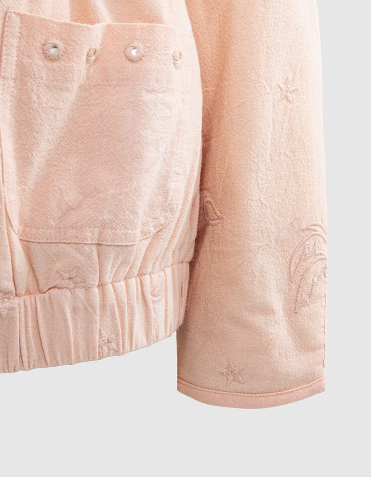 Girls’ powder pink jacket with Boho embroidery-4