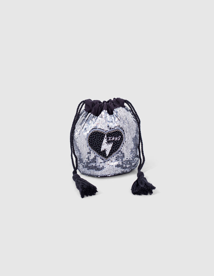 M&auml;dchenbeuteltasche in Silber und Schwarz mit Glitzer-4