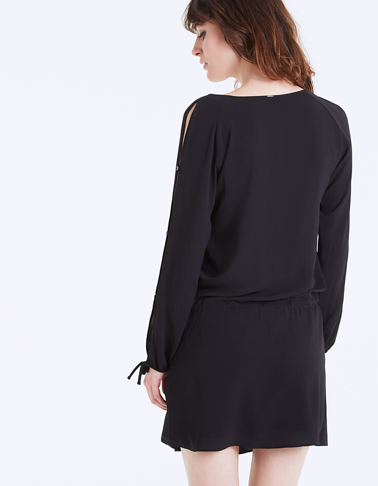 Vestido manga larga de crepé negro -3 Vestido manga larga de crepé negro -3