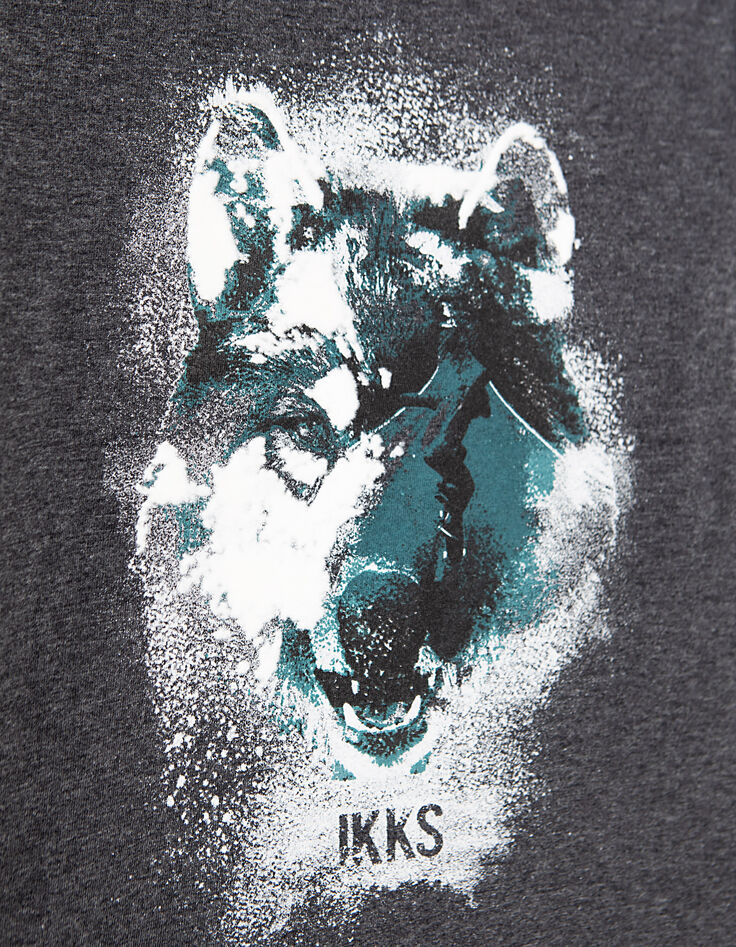 Camiseta gris jaspeado antracita cabeza de lobo niño -3