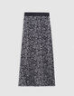 Jupe longue pliss&eacute;e noire imprim&eacute; minimal flower Femme-5