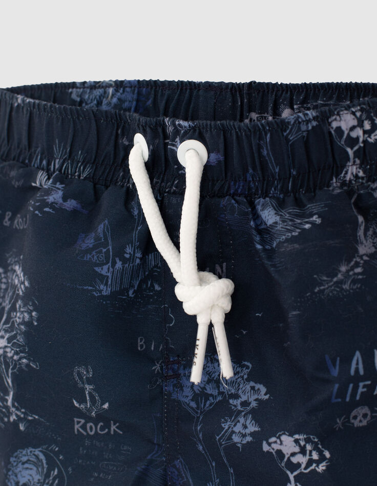 Blaue Badeshorts mit Toile-de-Jouy-Optik für Babyjungen-2