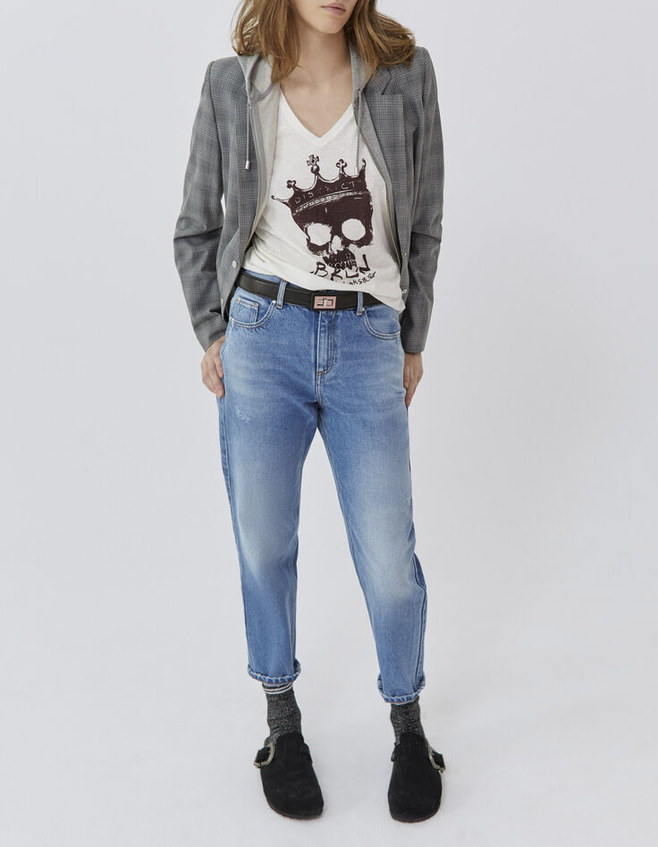 Women’s white crowned skull image T-shirt-7