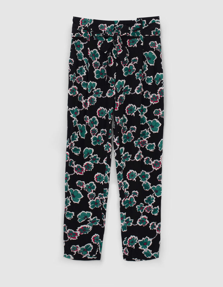 Vloeiende zwarte broek maxi bloemen riem Dames-5