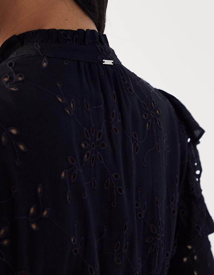 Black eyelet embroidery and viscose fitted dress-5