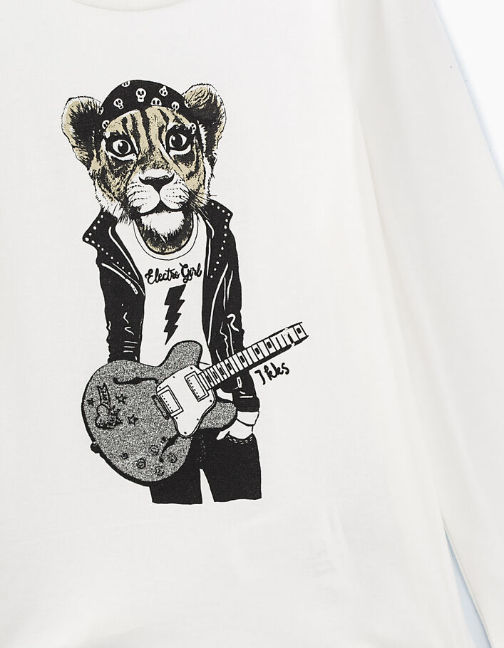 Camiseta blanco roto con visual tigre-guitarrista niña - IKKS
