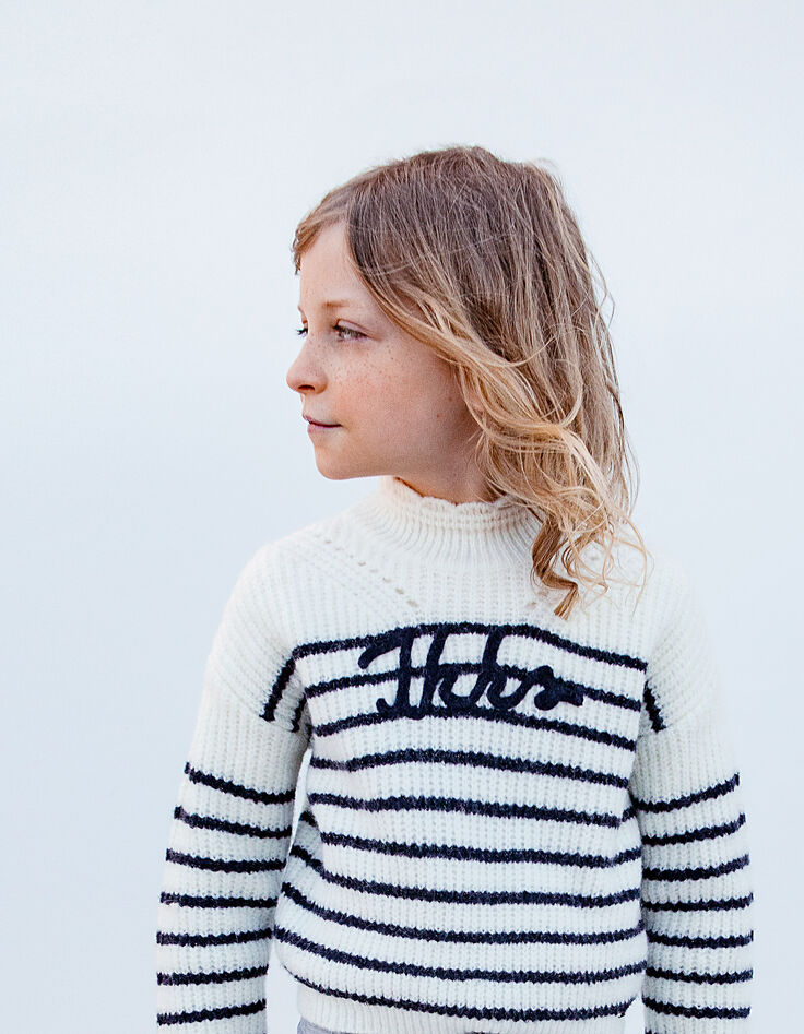 Pull marinière écru tricot brodé IKKS fille-1