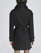 Trench long en mix laine et finitions faux cuir noir femme-2