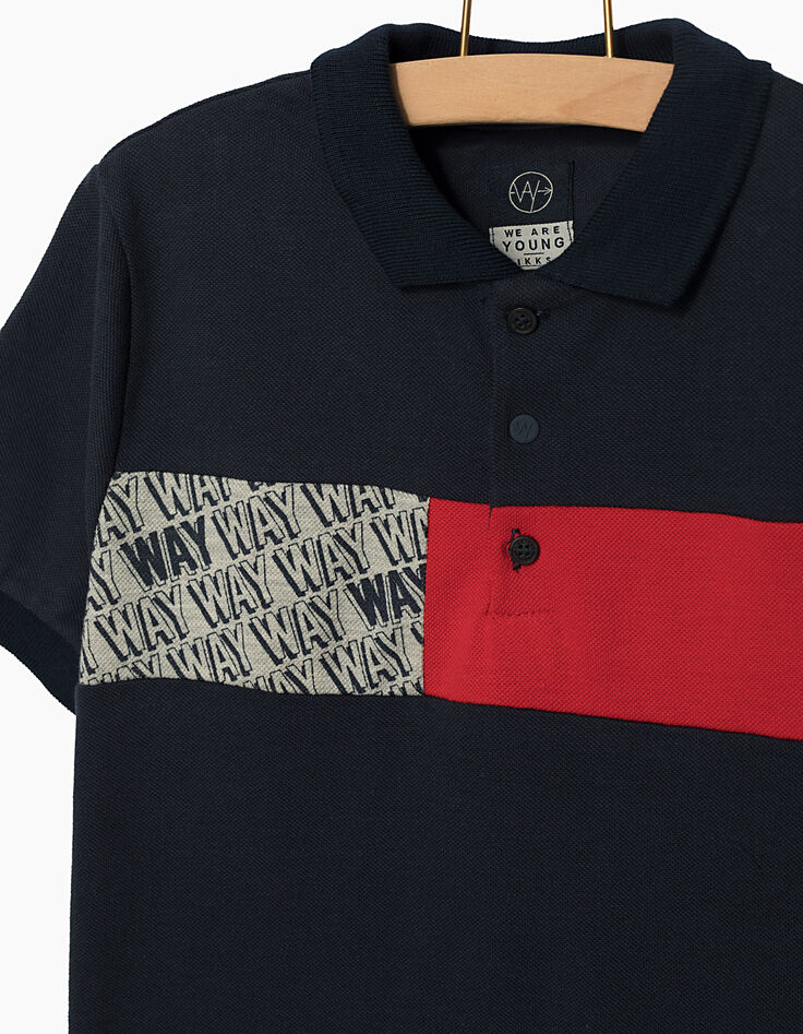 Polo navy con banda gris, blanco, rojo niño -3
