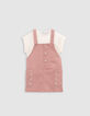 Ensemble robe-salopette rose et T-shirt écru bébé fille-1