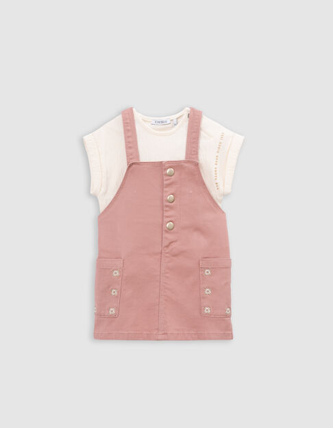 Ensemble robe-salopette rose et T-shirt écru bébé fille - IKKS