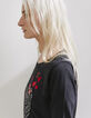 Tee-shirt en coton noir motif message et cœurs femme-4