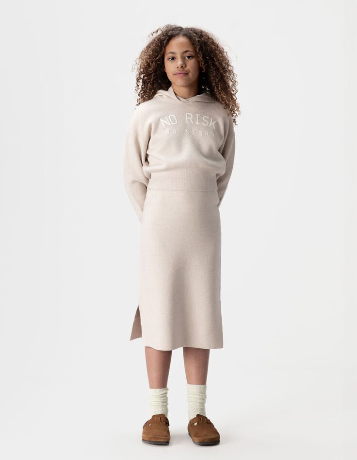 Beige midirok split tricot meisjes-2