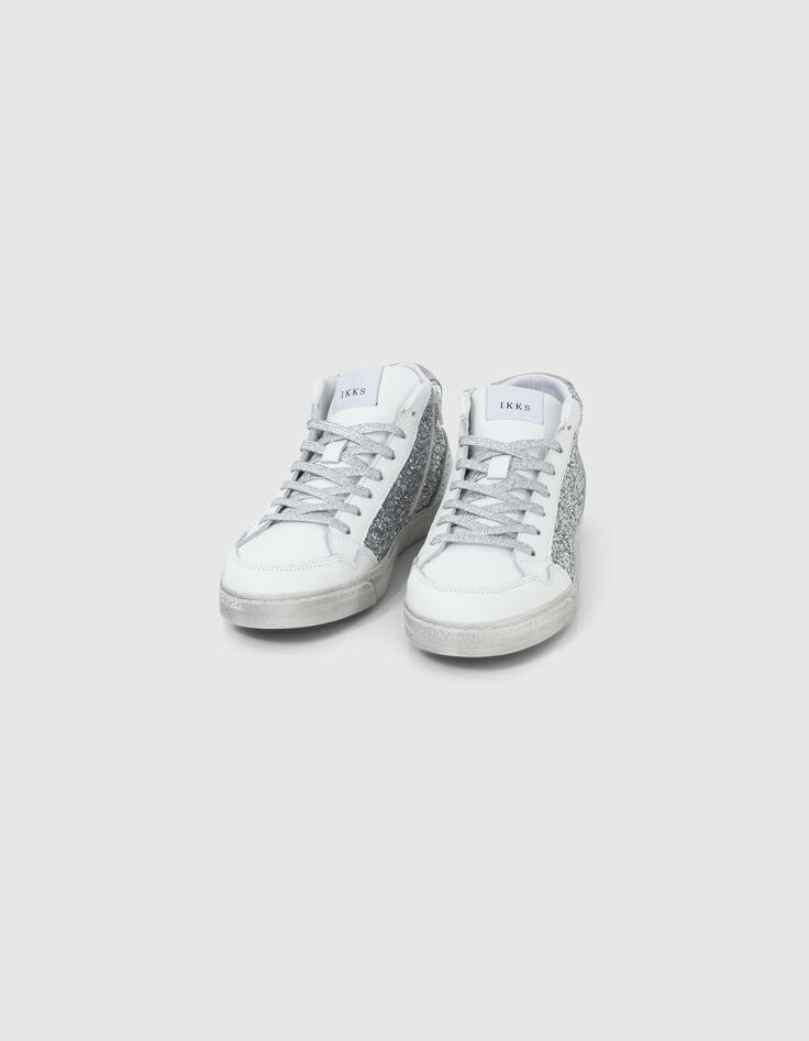 Witte leren sneakers met zilverkleurige glitters Dames-4