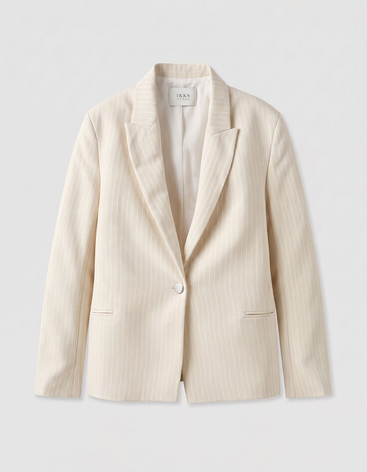 Veste de tailleur beige motif rayures tennis Femme-8