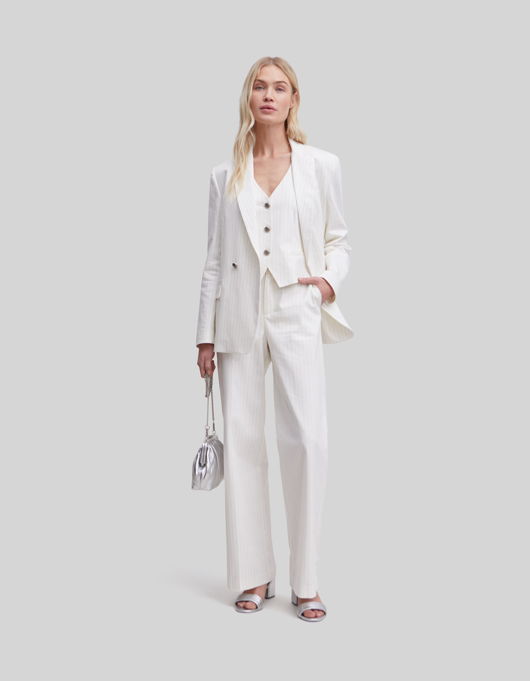 Women s ecru pinstripe suit jacket