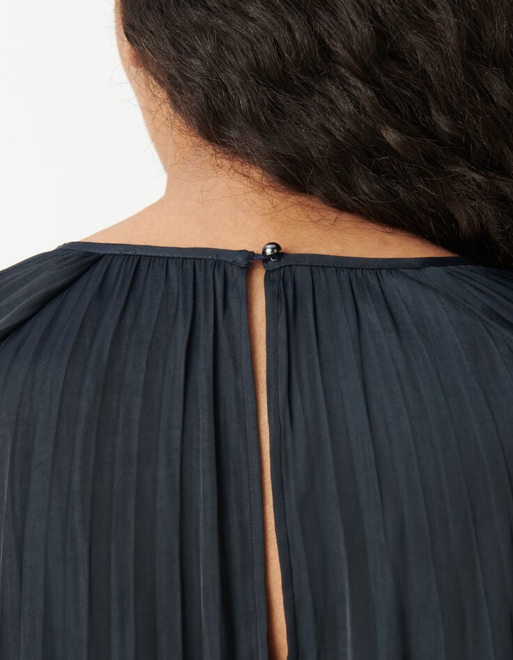 Marineblaues Kleid mit Crinkle-Drapierung für Damen-5