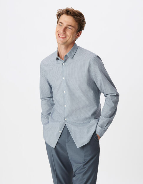 Herenhemd met minimalistische blauwe slim-fit print - IKKS