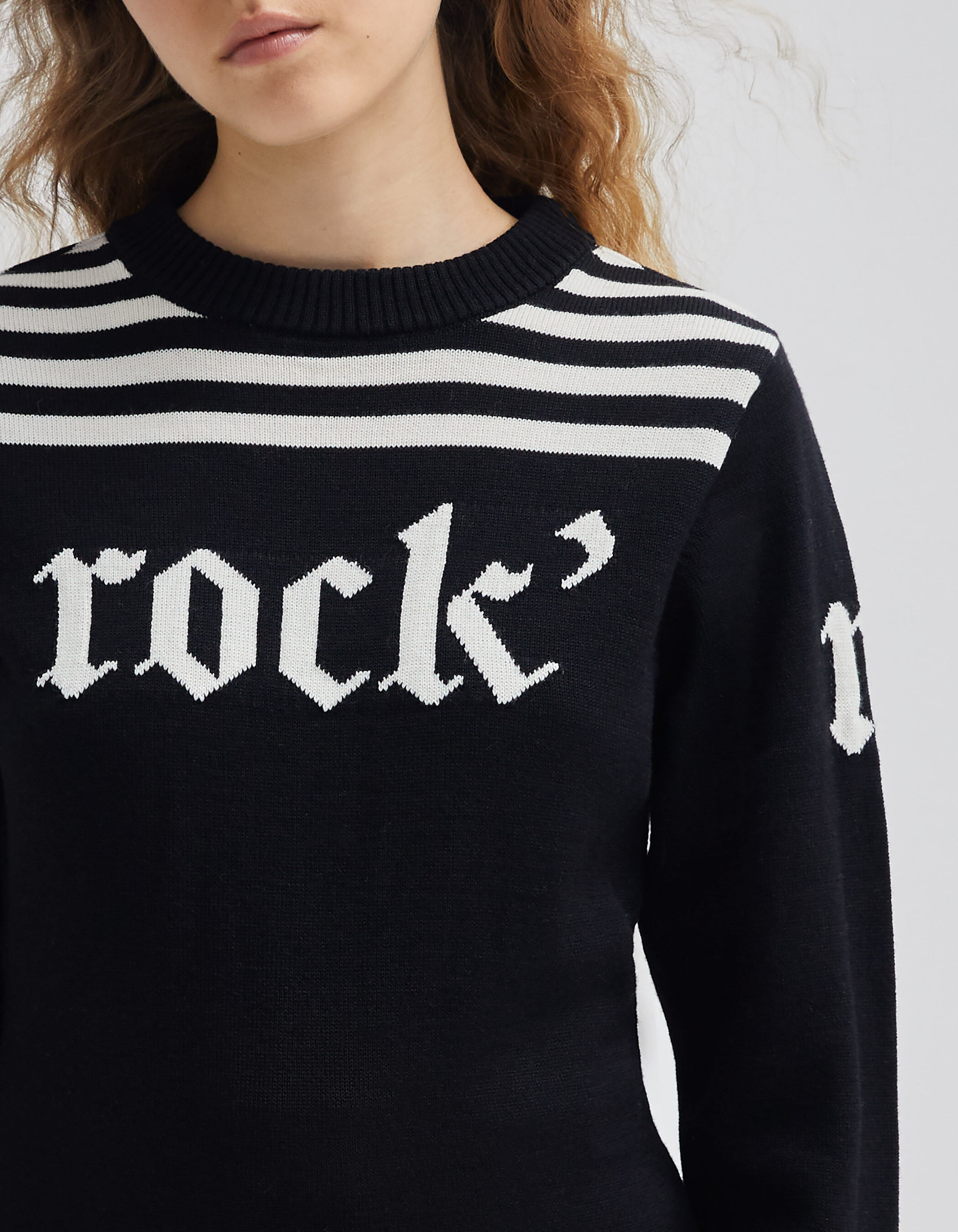 Women s black knit Rock slogan IKKS x DUVILLARD sweater IKKS