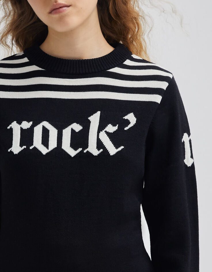 Women&rsquo;s black knit Rock slogan IKKS x DUVILLARD sweater-4