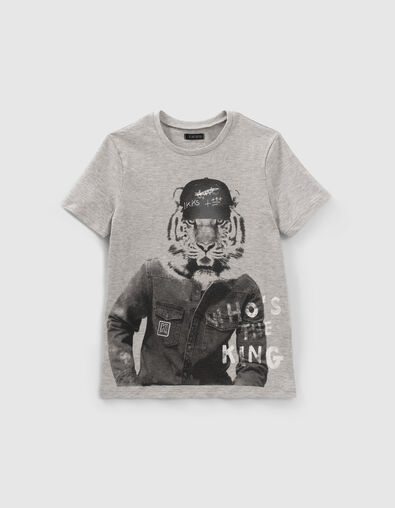 Boys’ grey biker-tiger organic cotton T-shirt - IKKS