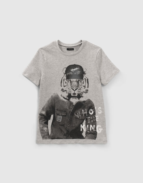 Boys’ grey biker-tiger organic cotton T-shirt