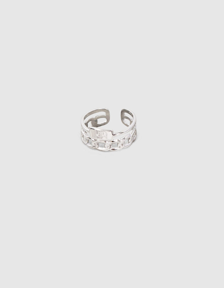 Anillo dos en uno gourmette y estrella plateado mujer-4