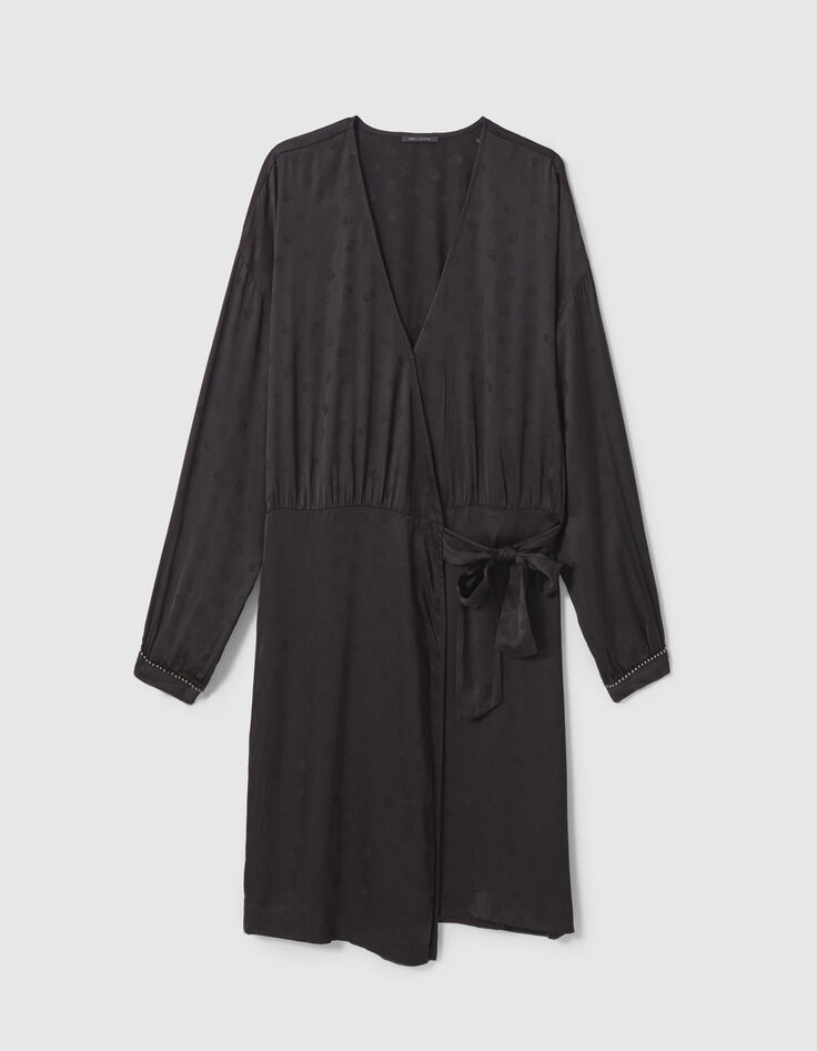 Robe portefeuille noire jacquard motifs rock Femme-6