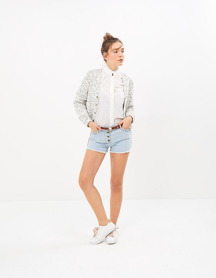 I.Code bleach denim studded shorts-5