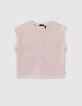 Rosa Mädchen-T-Shirt mit Glitzermotiven und Nieten-7