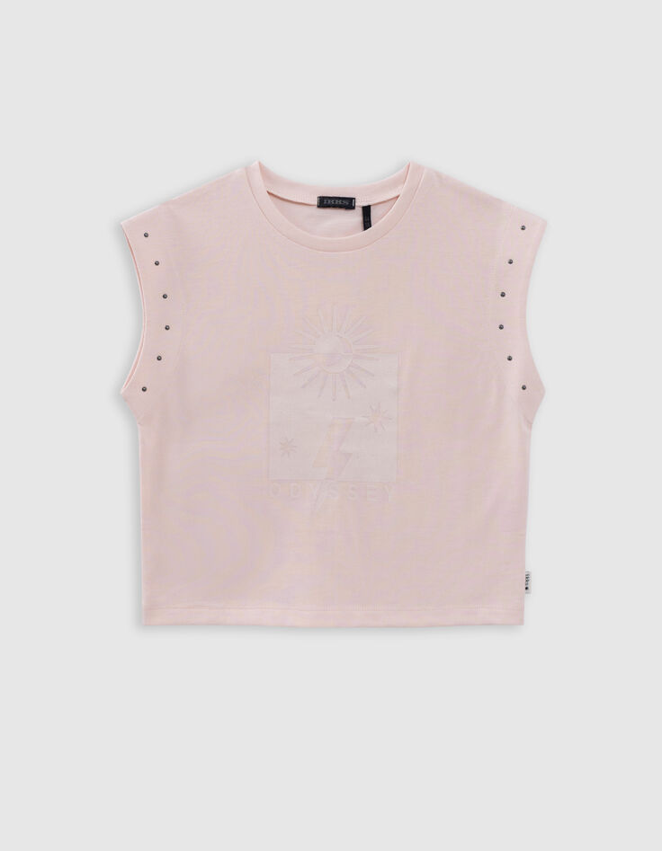 Rosa Mädchen-T-Shirt mit Glitzermotiven und Nieten-7