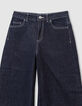 Marineblaue weite Mädchenjeans mit festem Revers-4