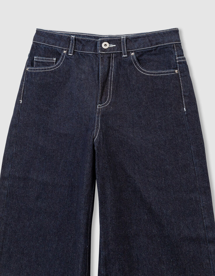 Marineblaue weite Mädchenjeans mit festem Revers-4