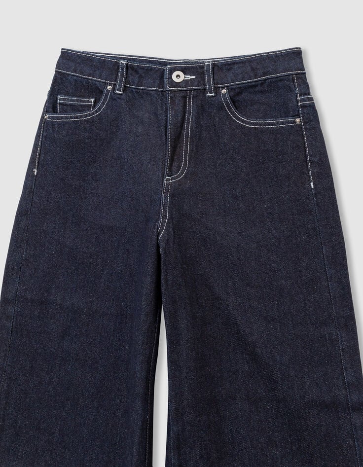 Marineblaue weite Mädchenjeans mit festem Revers-4 Marineblaue weite Mädchenjeans mit festem Revers-4