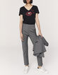 Women’s black acid wash organic cotton T-shirt with lips-7