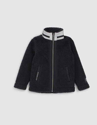 Boys’ navy Sherpa and nylon mixed-fabric cardigan - IKKS